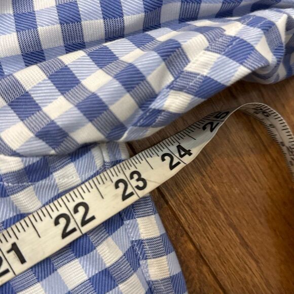 David Donahue blue gingham cuff dress shirt trim fit size large - Picture 8 of 10